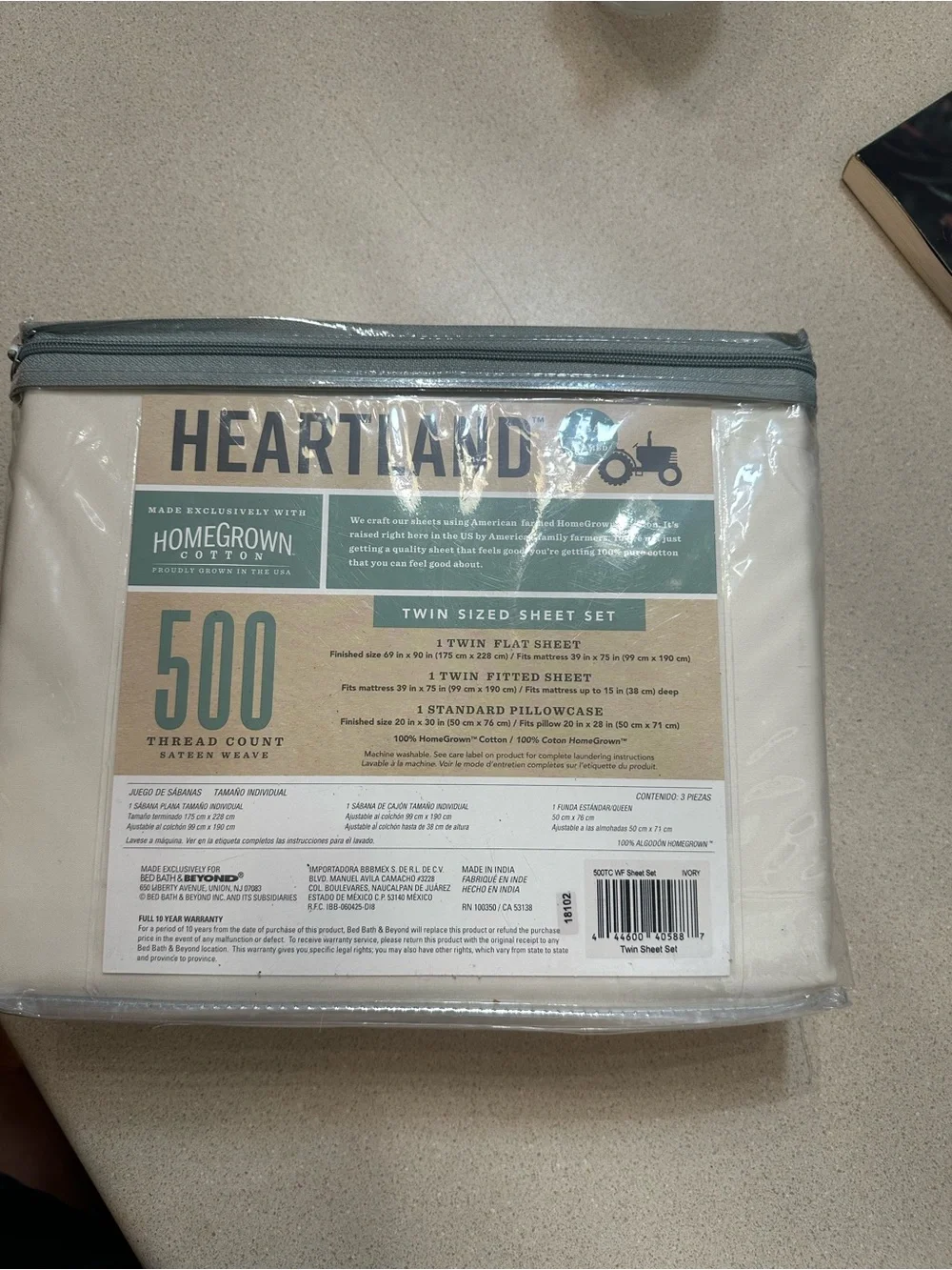 Heartland 500 Thread Count Twin Sheet Set - Cream